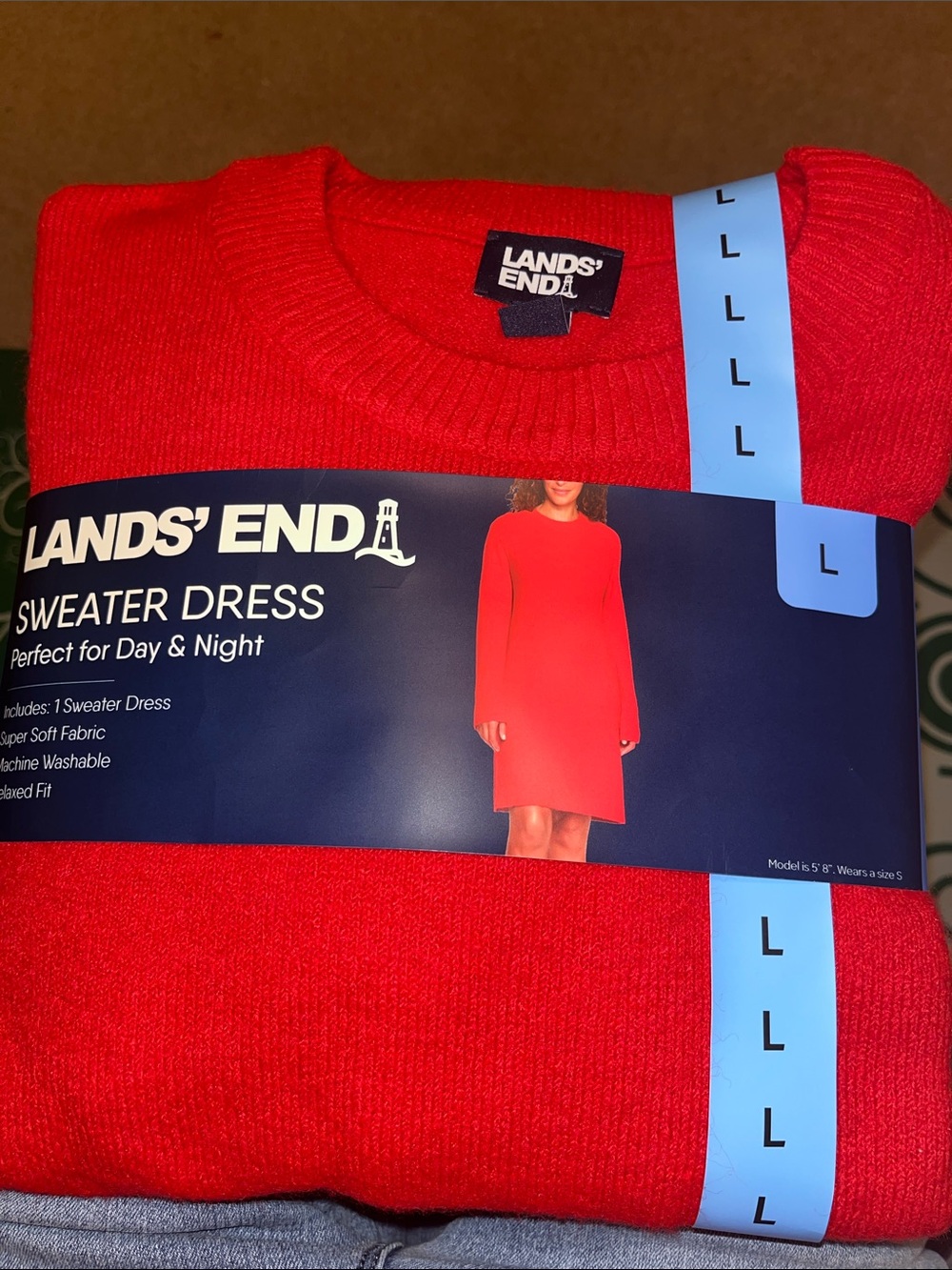 Lands' End Red Crewneck Sweater Dress